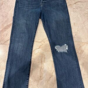 Frame Denim Dark Blue Distressed Le High Straight Leg Jeans